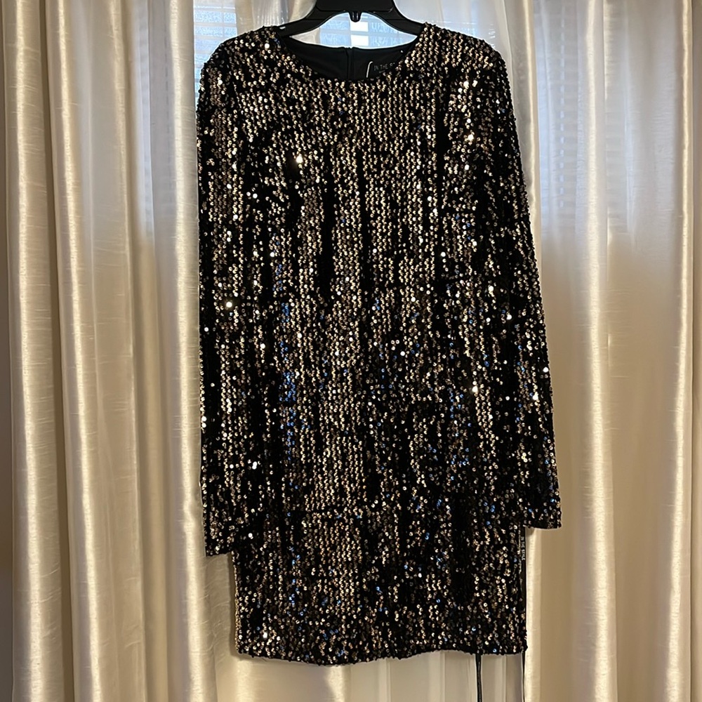 In The Style Sequin Long Sleeve Dress